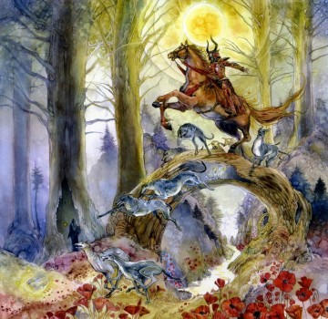  Knight Art Painting - the witchs three red knight of burning day Fantasy